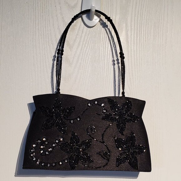 2 HAND Evening Shoulder Bags, Purses Black Beaded & Sequined - AS NEW Condition. - Picture 7 of 8